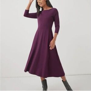 Pact Organic Cotton Open Back Fit and Flare Midi Dress Pockets Large